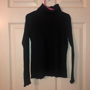 Black Turtleneck with Scalloped Sleeves